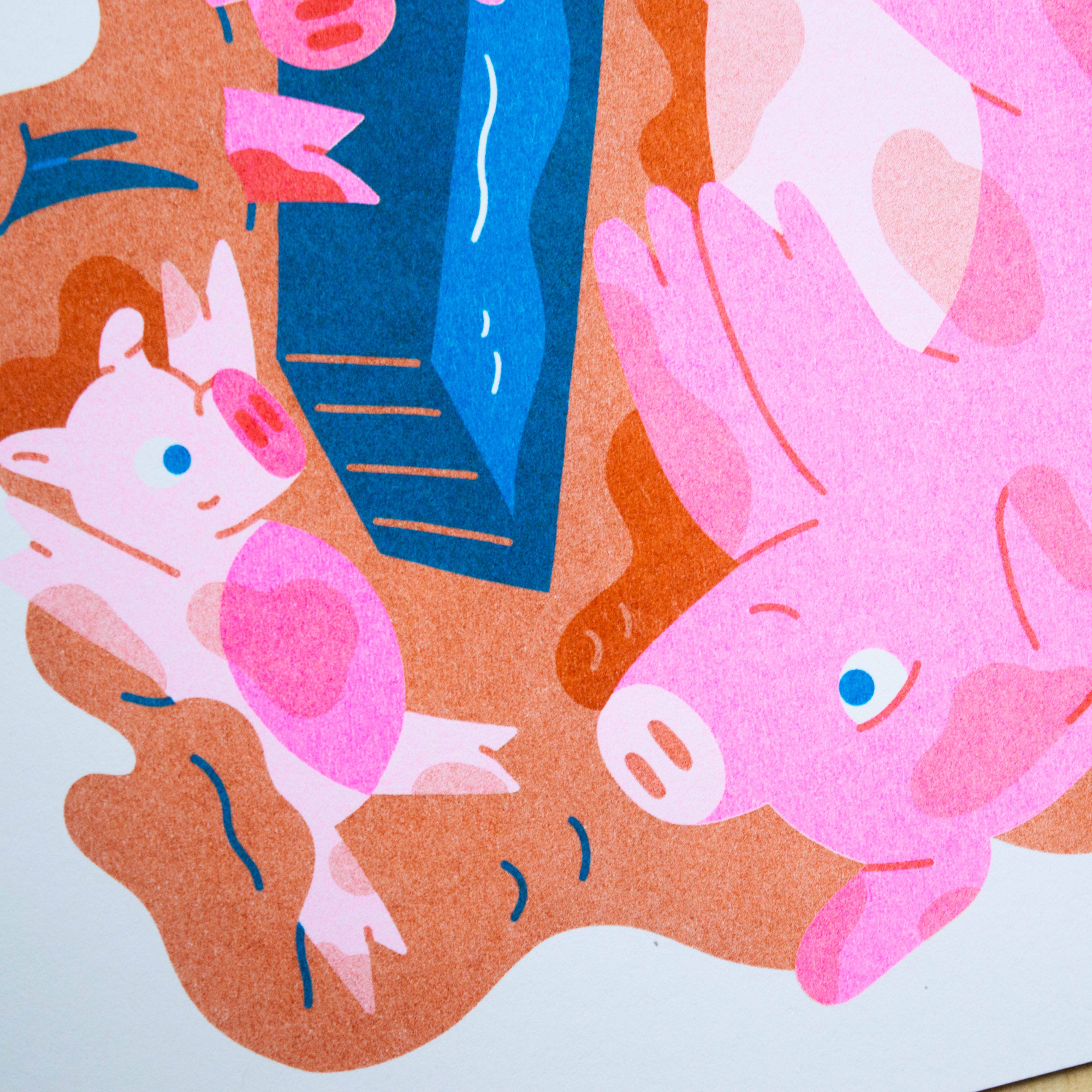 A4 Pigsty Risograph Print