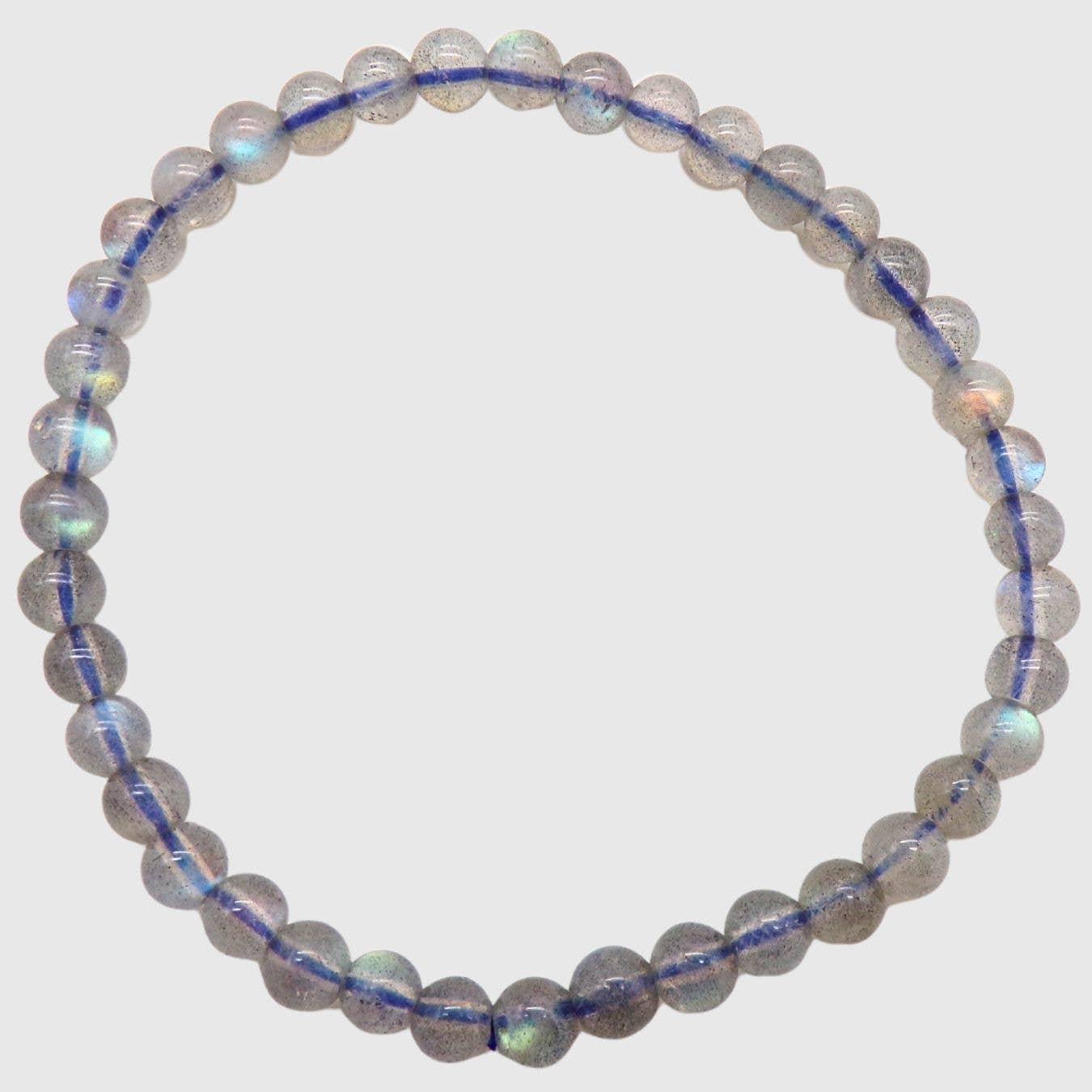 Labradorite bead bracelet with 5mm round iridescent grey stones on elasticated band