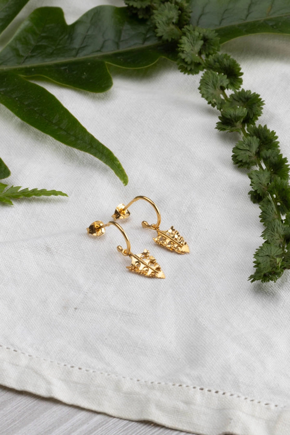 Gold Mini Arts & Crafts Leaves Hoop Earrings