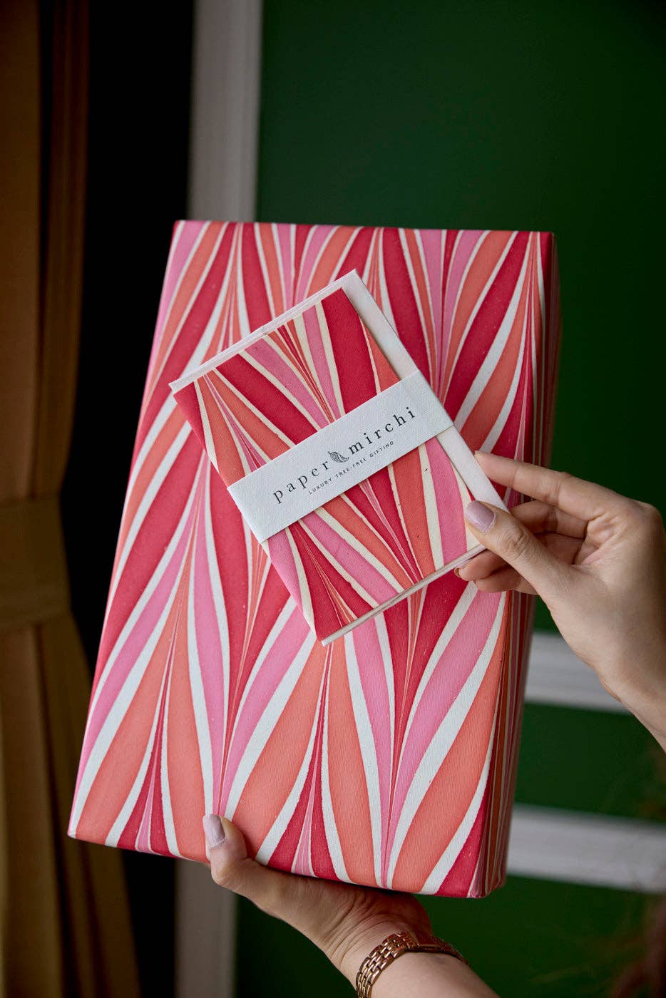 Candy Stripes Sugar Spice Hand Marbled Wrapping Paper