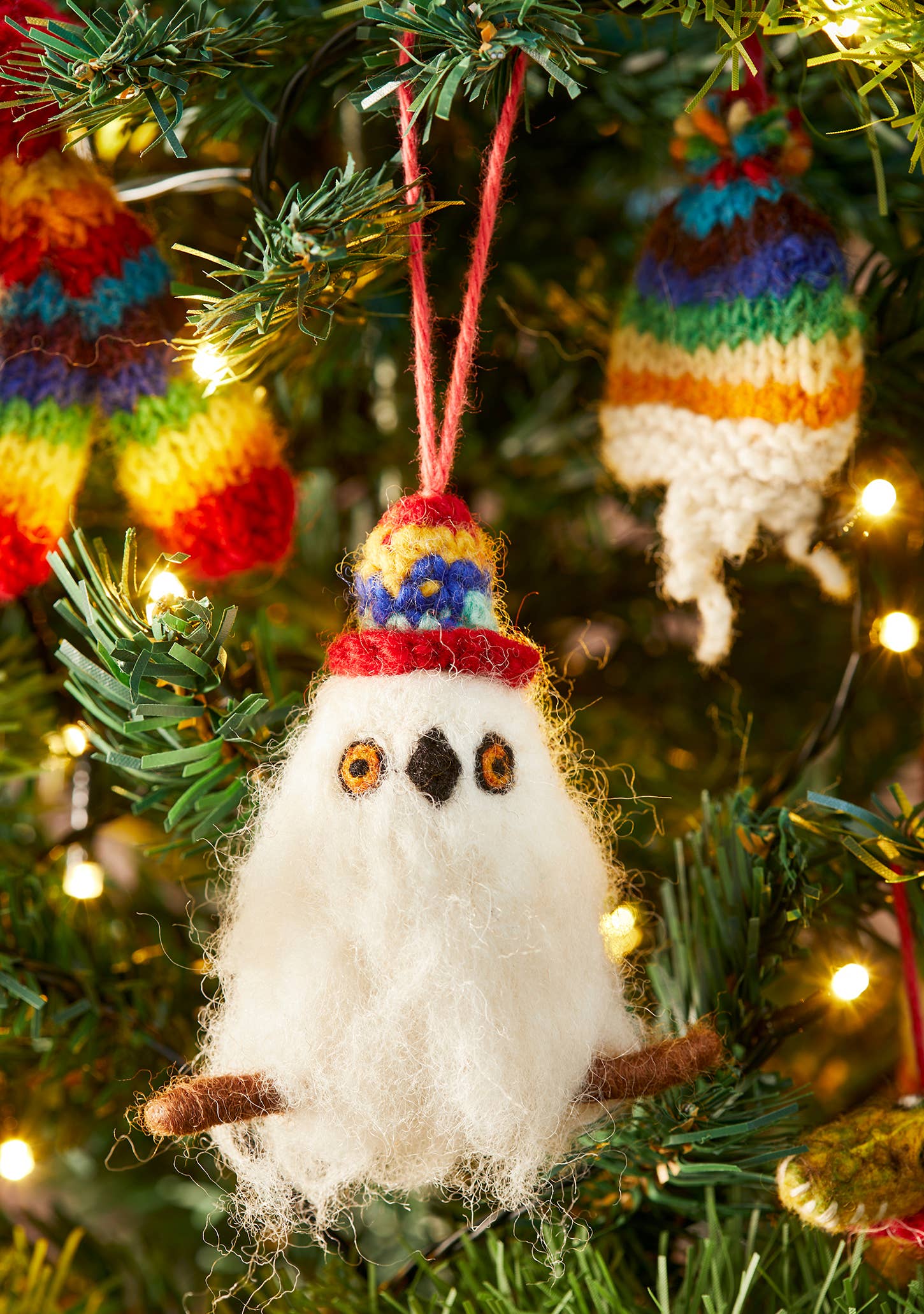 Felt Owl In Rainbow Knitted Wool Hat