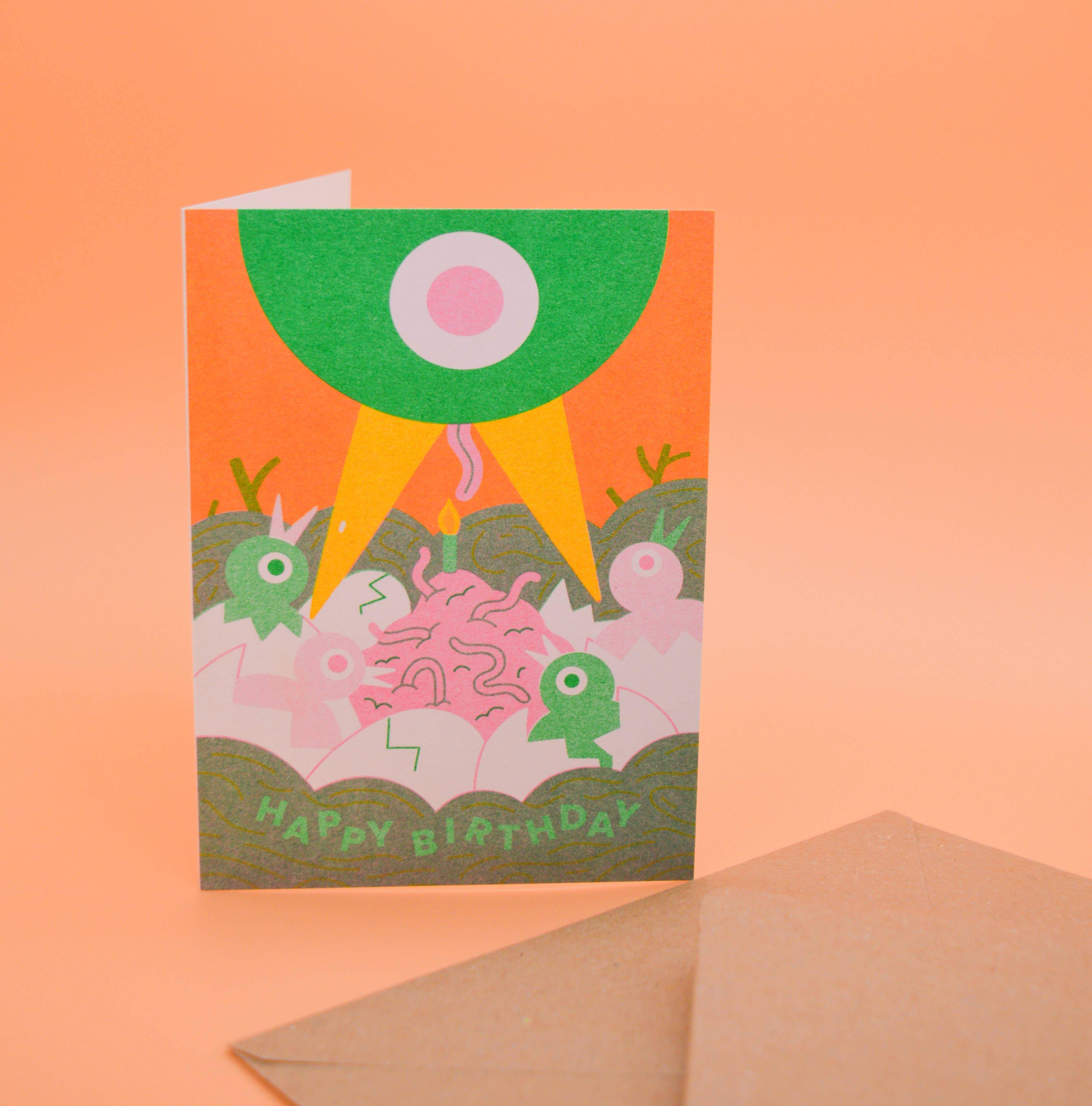Worm Birthday Cake Card