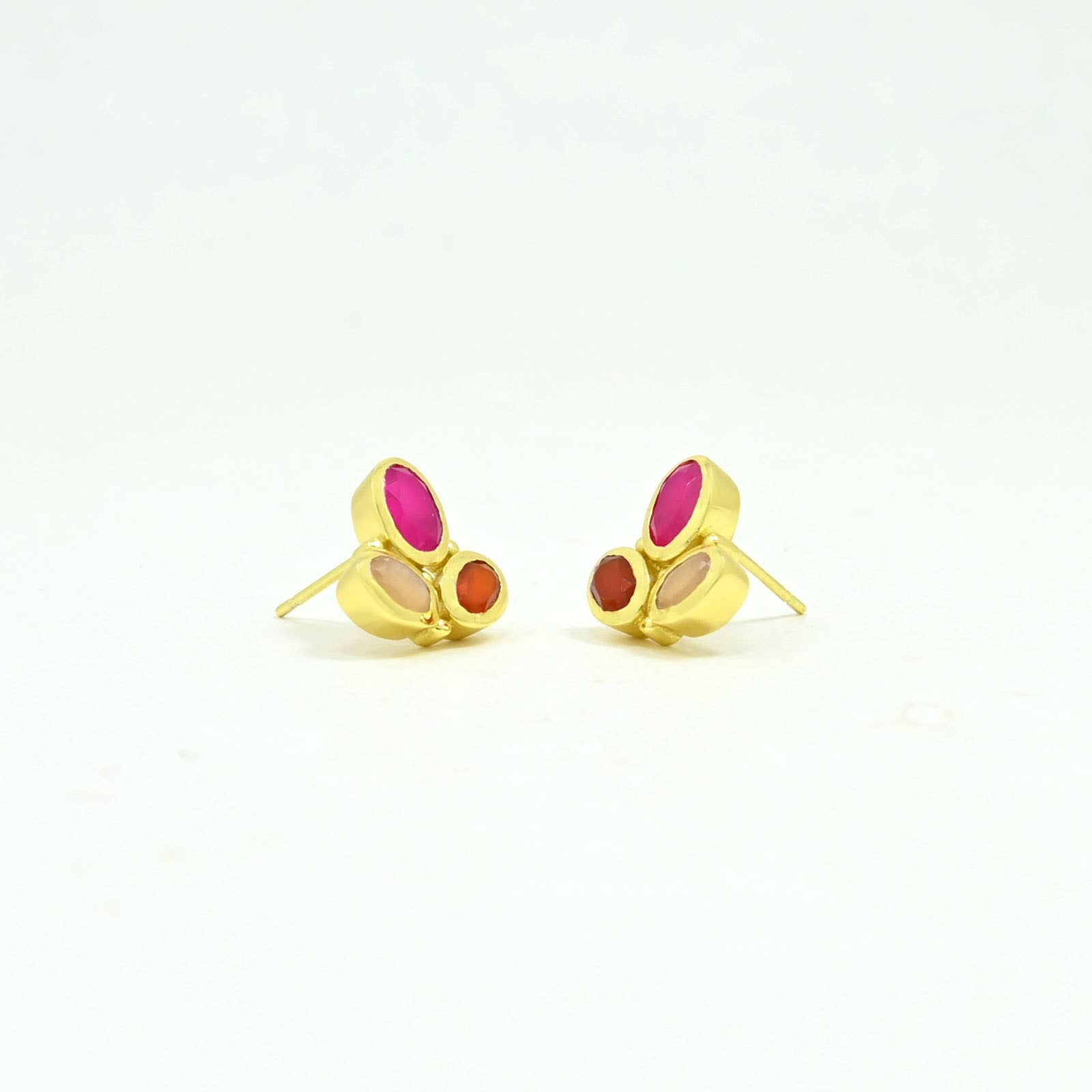 Cyra Stud Earring Gold Plated - Pink Fuchsia & Carnelian
