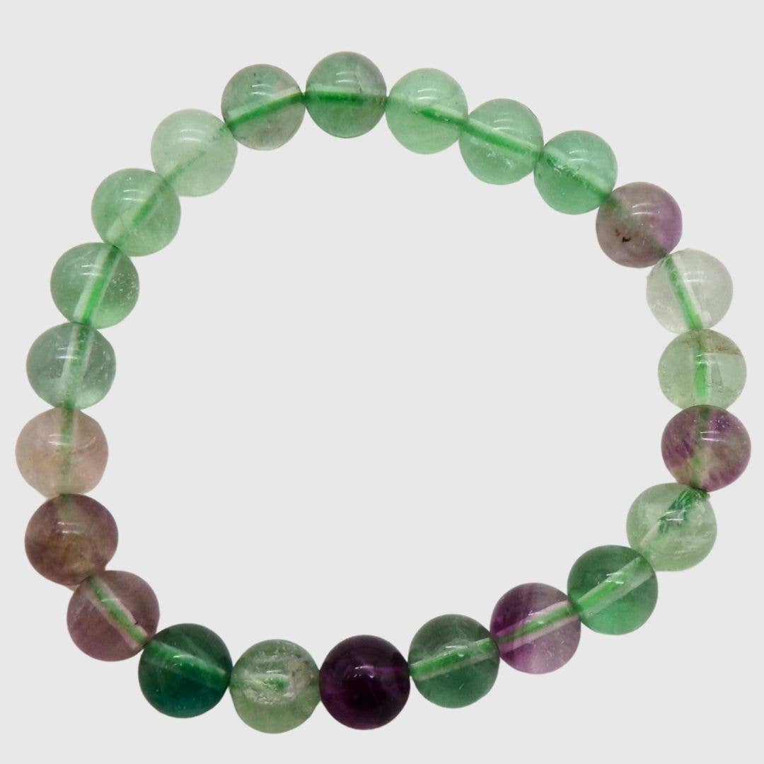 Rainbow Fluorite bead bracelet with 7mm round multi coloured stones on elasticated band