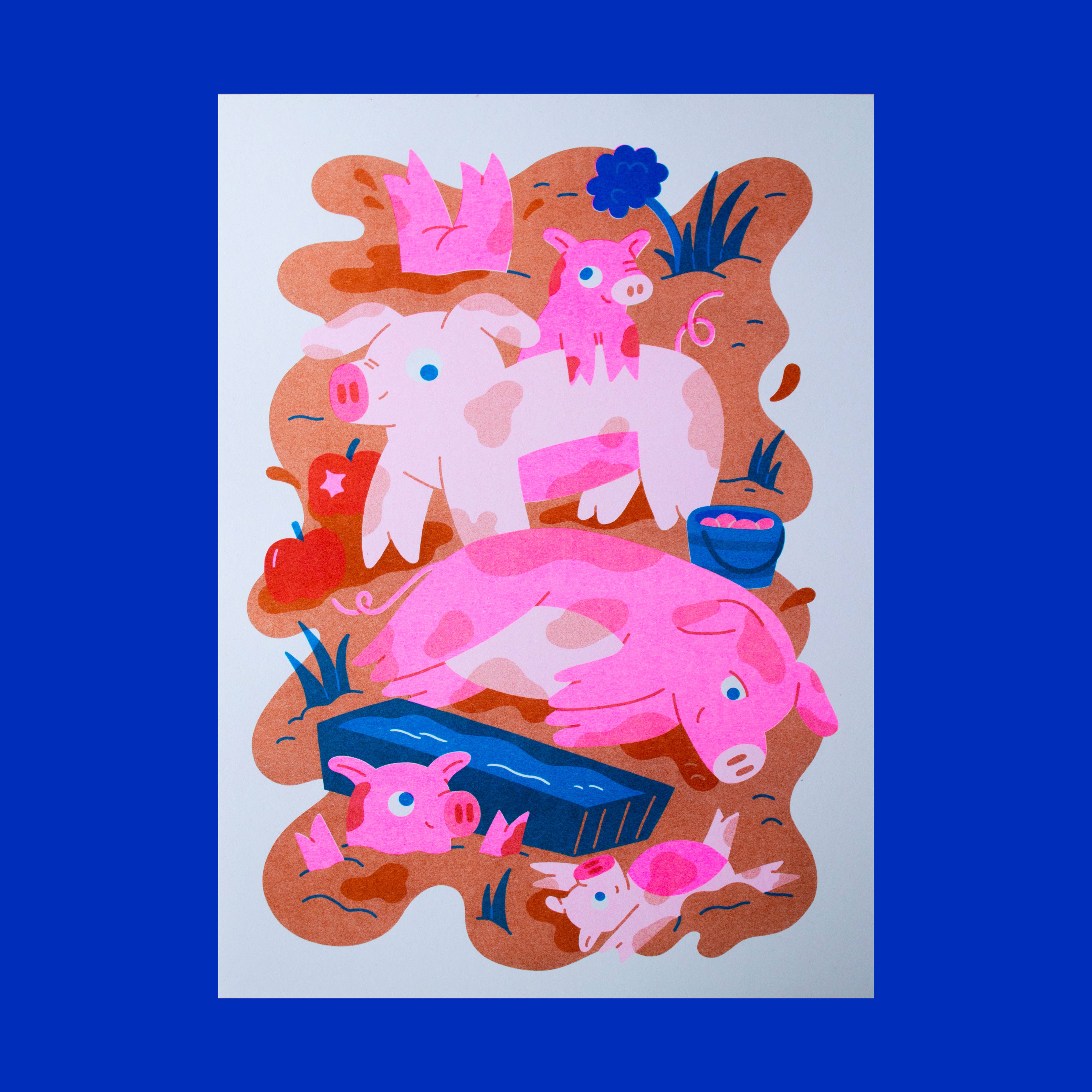 A4 Pigsty Risograph Print