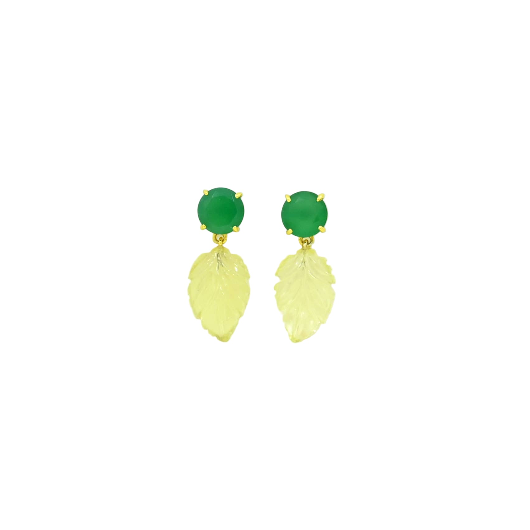 Amaya Stud Earrings - Lemon Quartz & Green Onyx
