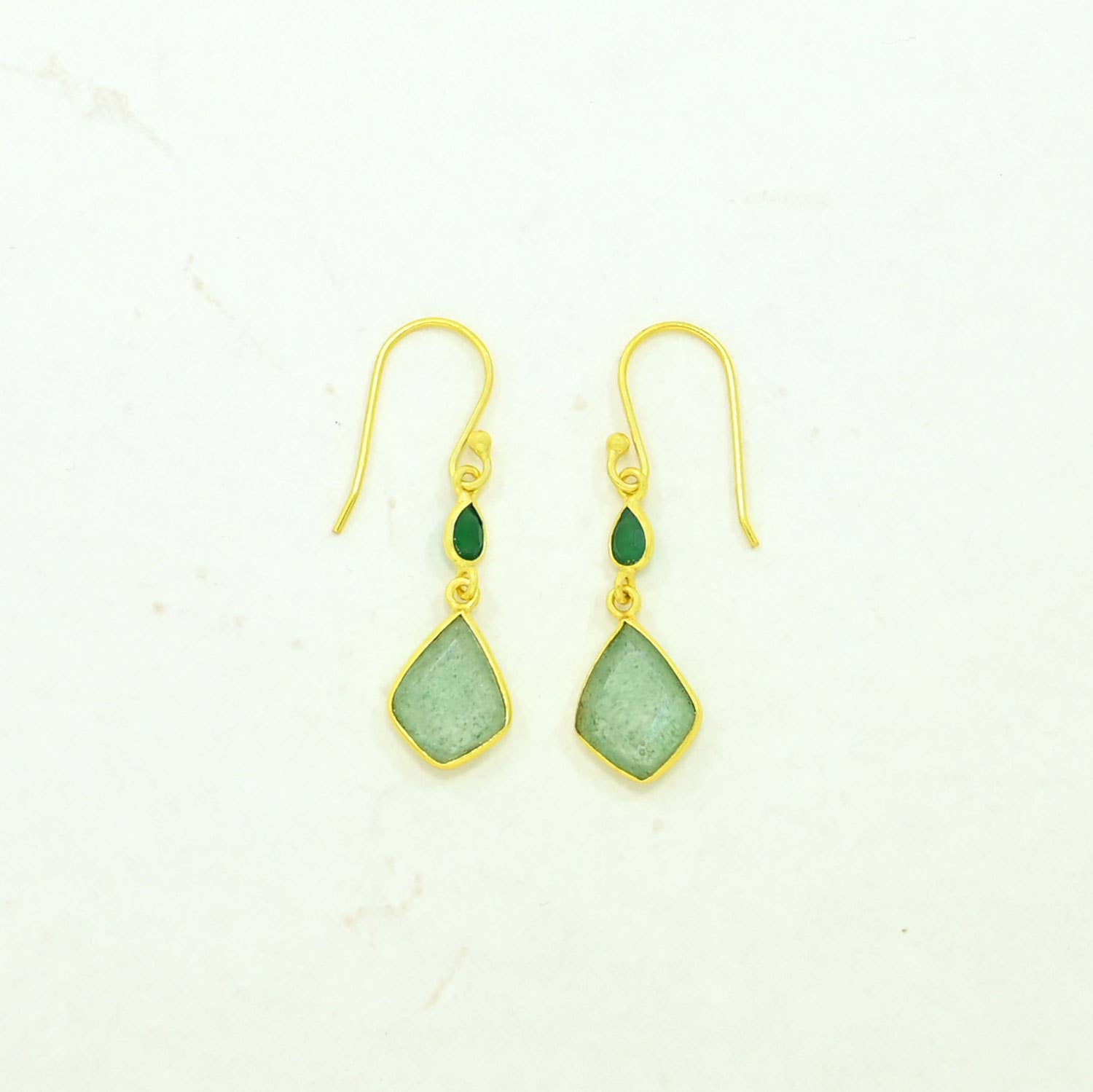 Uma Hook Earrings - Green Aventurine & Onyx