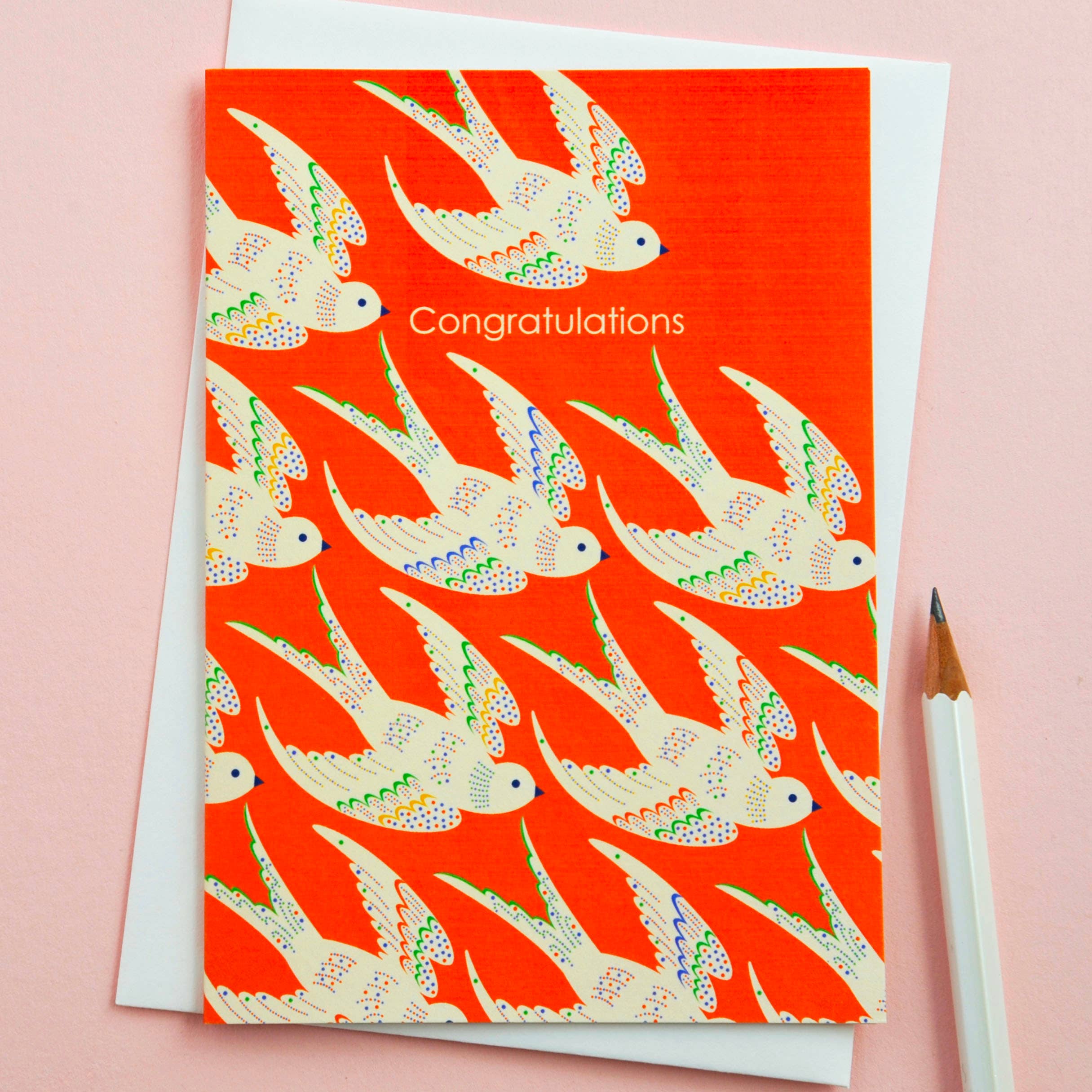 Inflight Birds in Red Congratulations Greetings Card