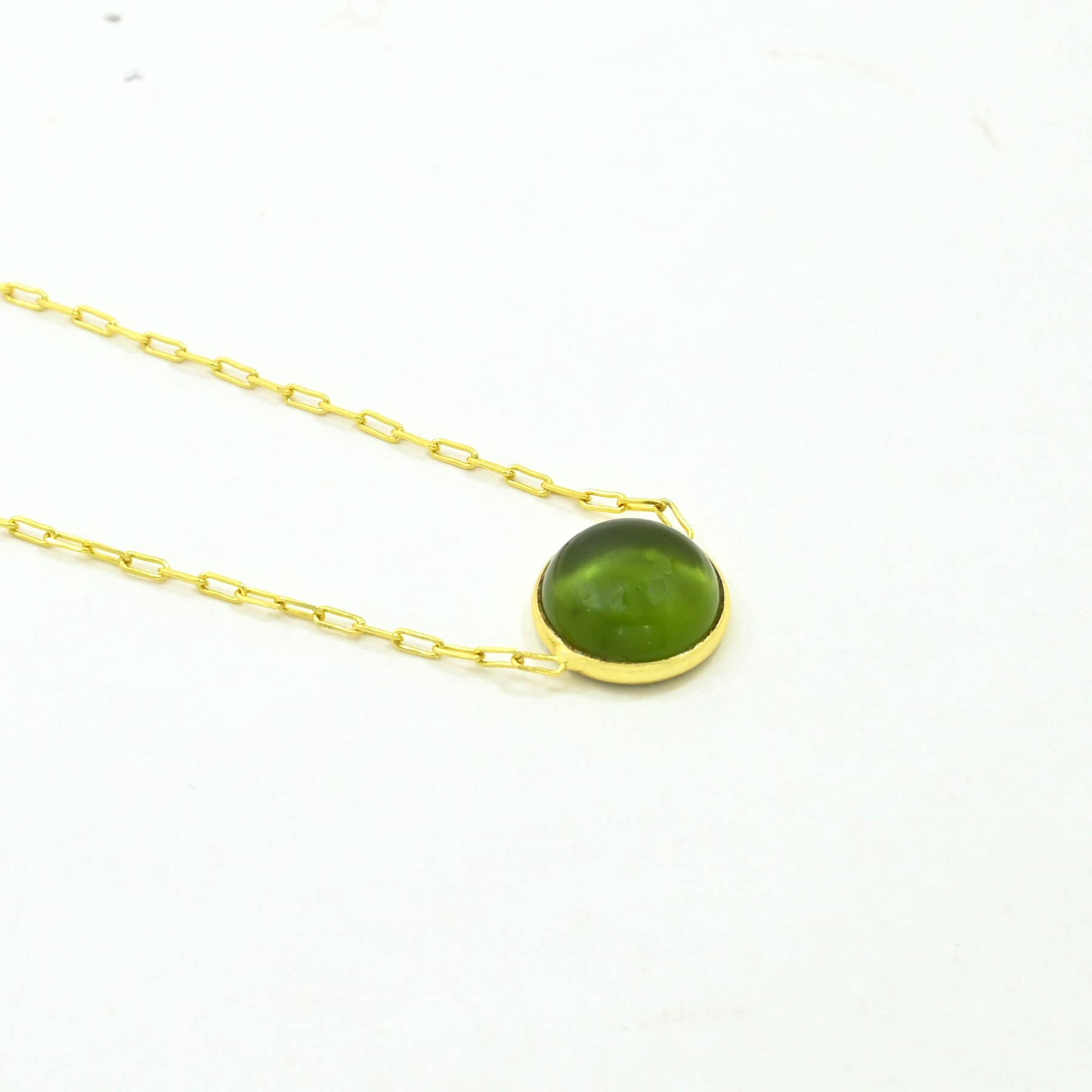 Round Gemstone Necklace Gold Plated Silver 925 - Green Tourmaline