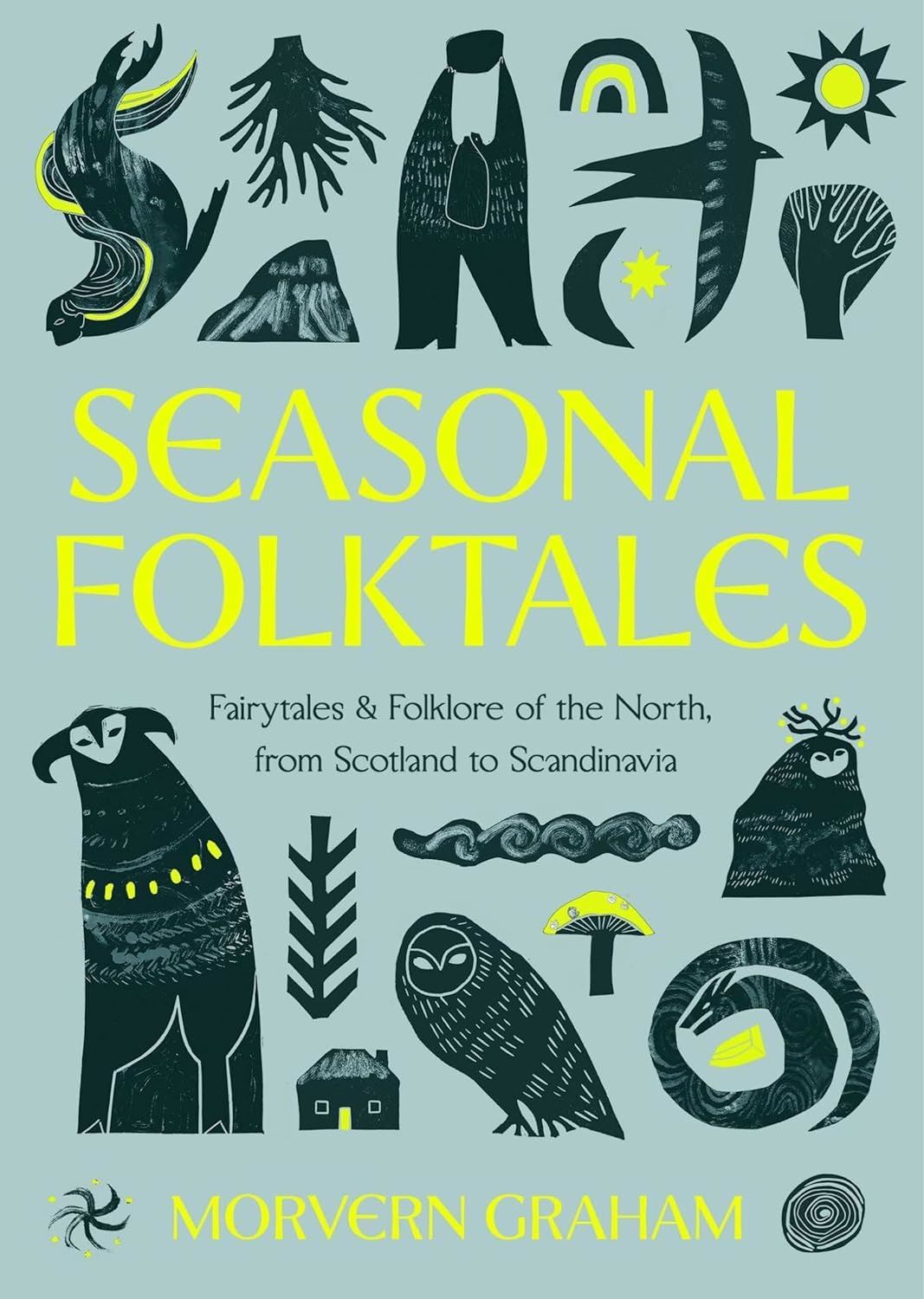 Book cover of 'Seasonal Folktales' with illustrations and text on a light blue background