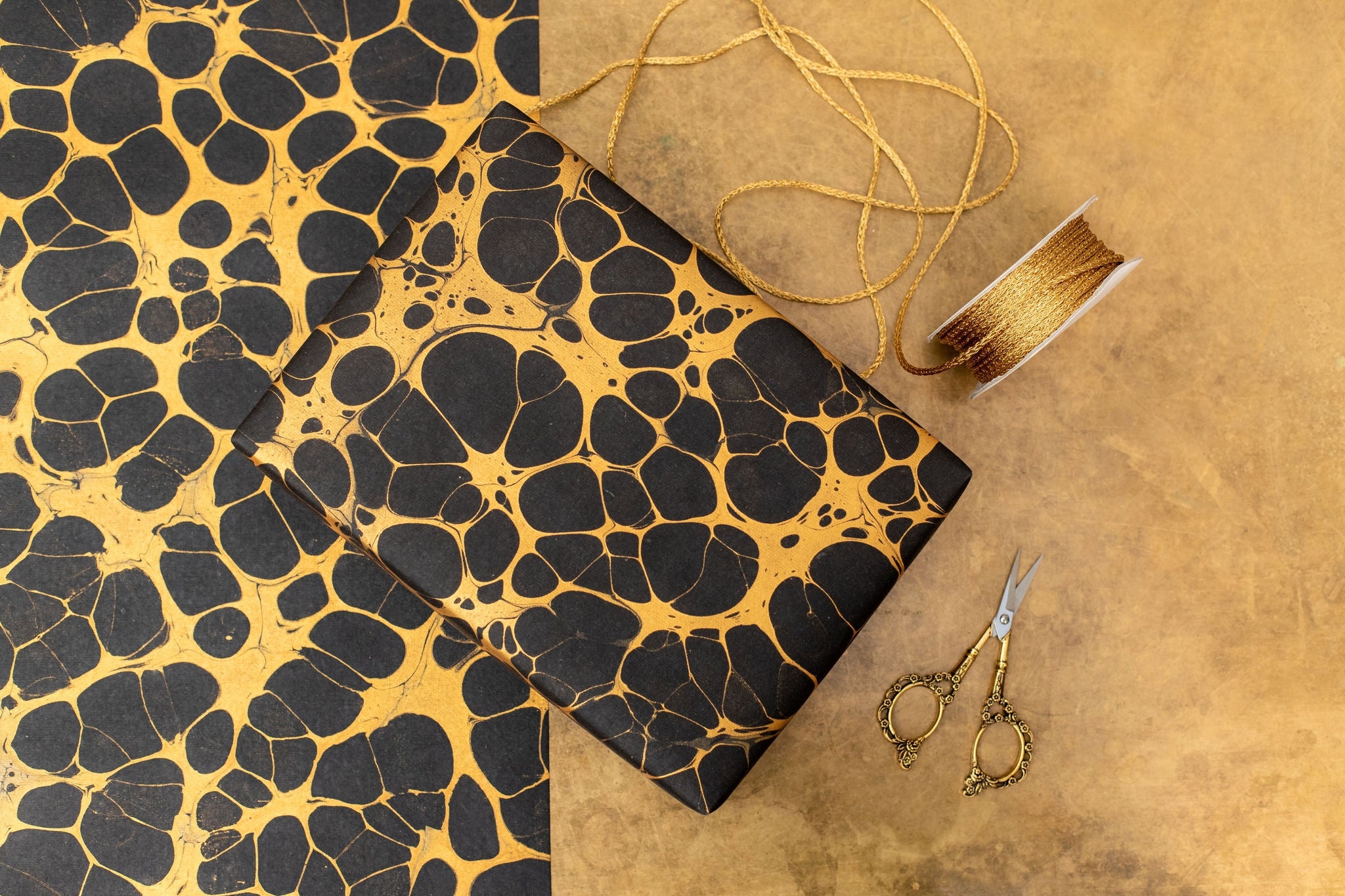 Black & Gold Bubbles Handmade Marbled Paper