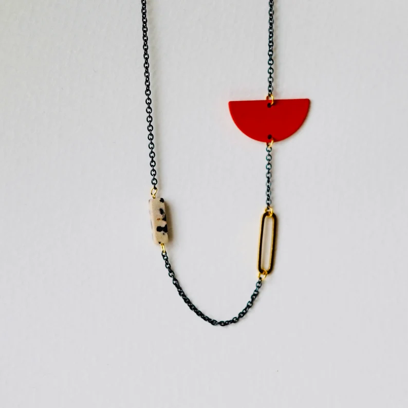 Colour Pop Geometric Necklace - Rust Orange