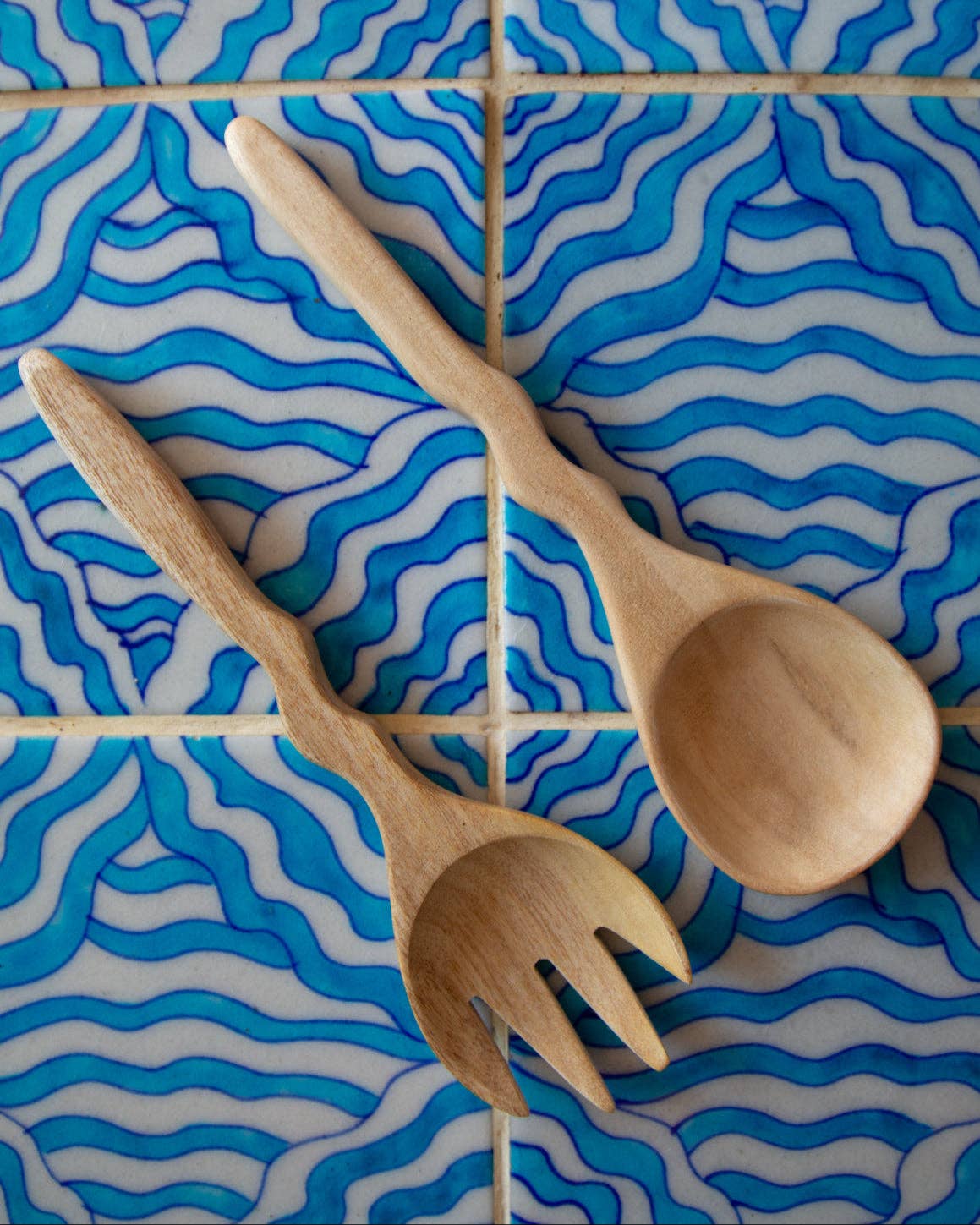 Indian Wave Wooden Salad Servers
