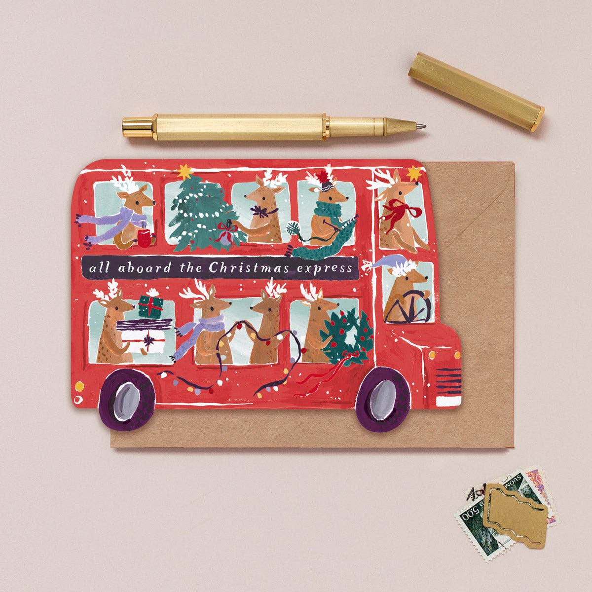 Reindeer Bus Christmas Card