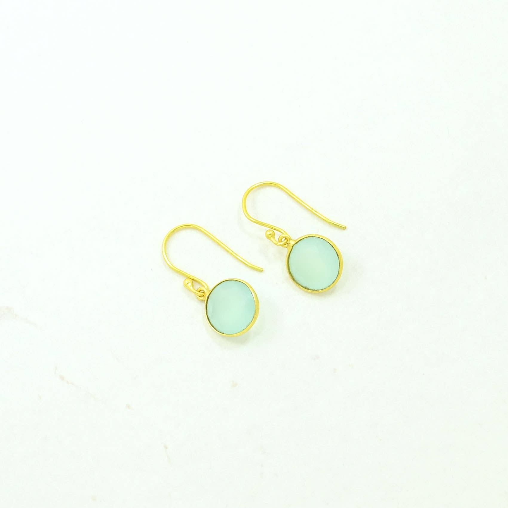 Round Gemstone Earring Gold Silver 925 - Aqua Chalcedony