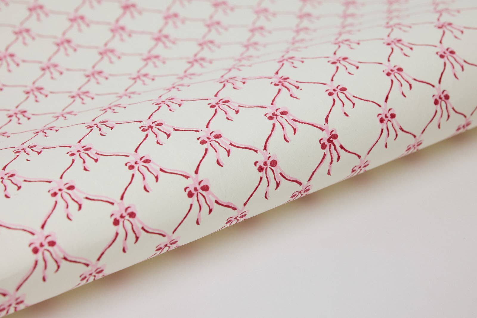 Bows Pink Sorbet Block Printed Wrapping Paper