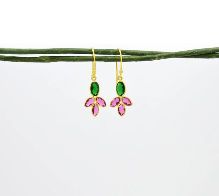 Avra Drop Earrings With Pink & Green Tourmaline