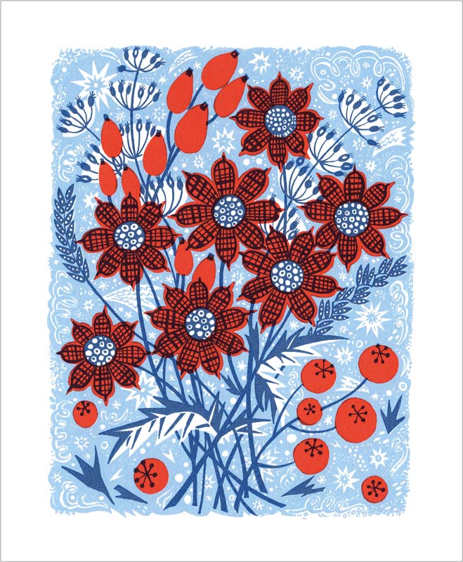 Angie Lewin - Frost Flowers Blank Card