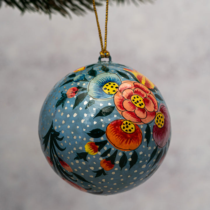 2 Inch Blue Floral Bauble