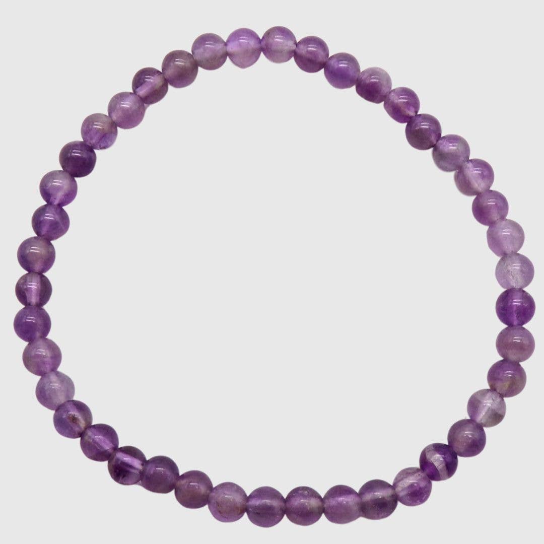 Amethyst bead bracelet with 5mm round purple stones on elasticated band