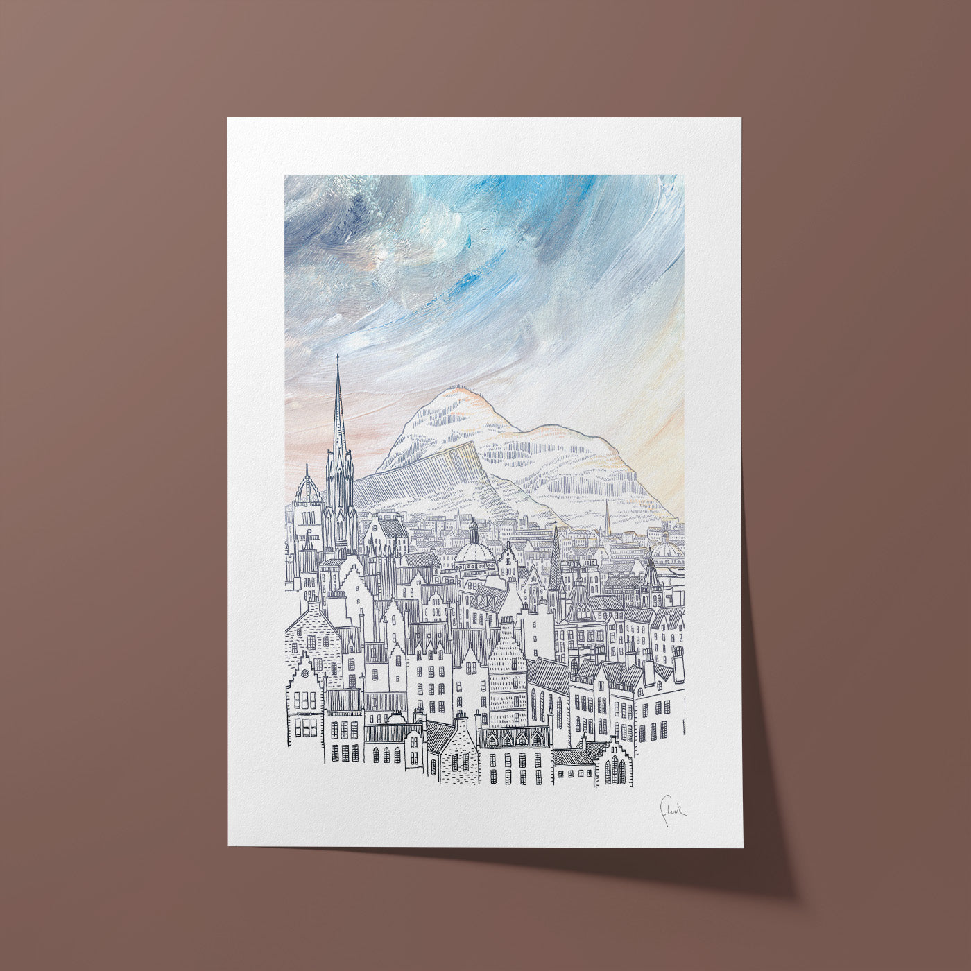 A4 Arthur's Seat (Blues) Art Print