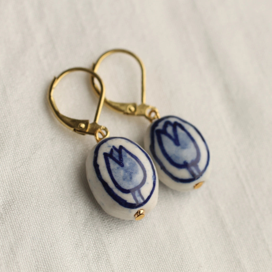 Blue Delft Tulip Earrings