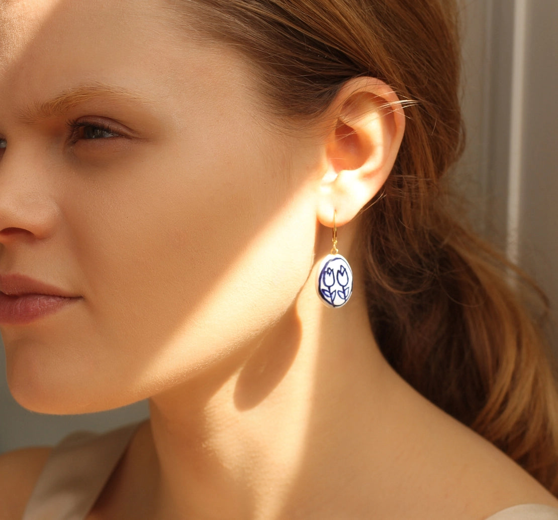 Blue Delft Tulip Earrings