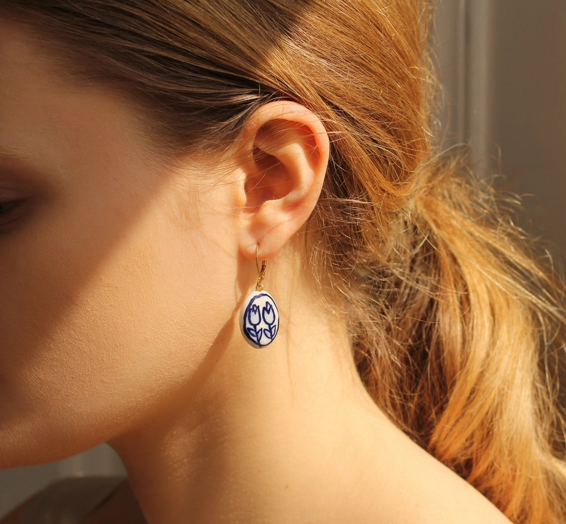 Blue Delft Tulip Earrings