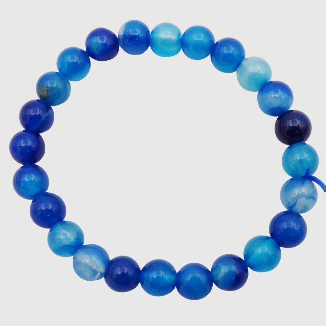 Blue Agate bead bracelet with 8mm round blue stones on elasticated band