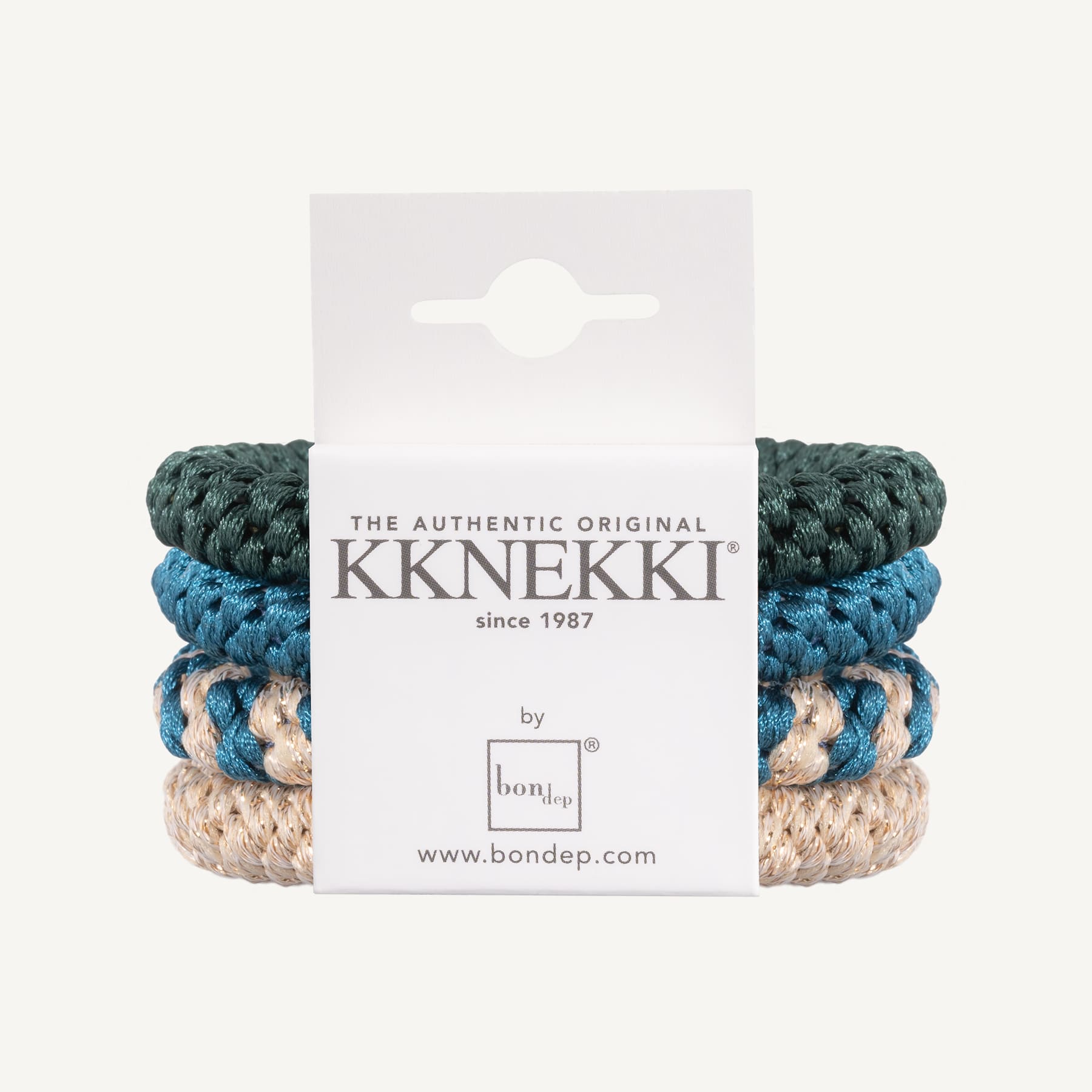 Set Of 4 Teal & Green Kknekki Hair Ties