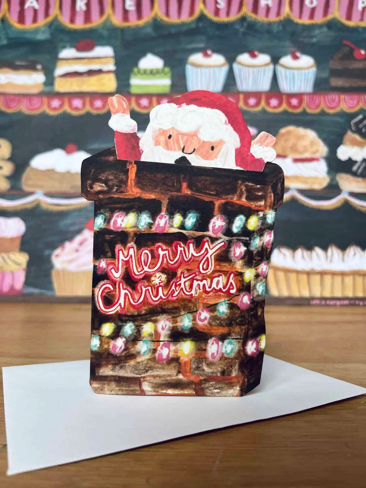 Santa In Chimney Christmas Card
