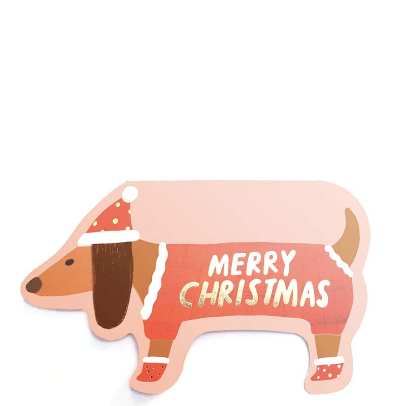 Sausage Dog Shaped Christmas Card