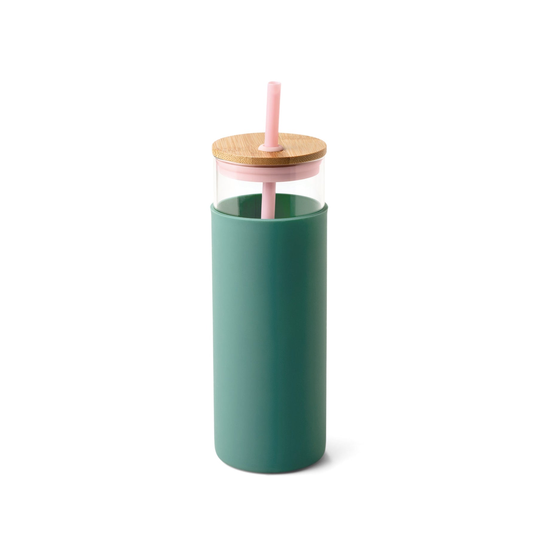 Glass Tumbler With Straw - Pink & Hunter Green