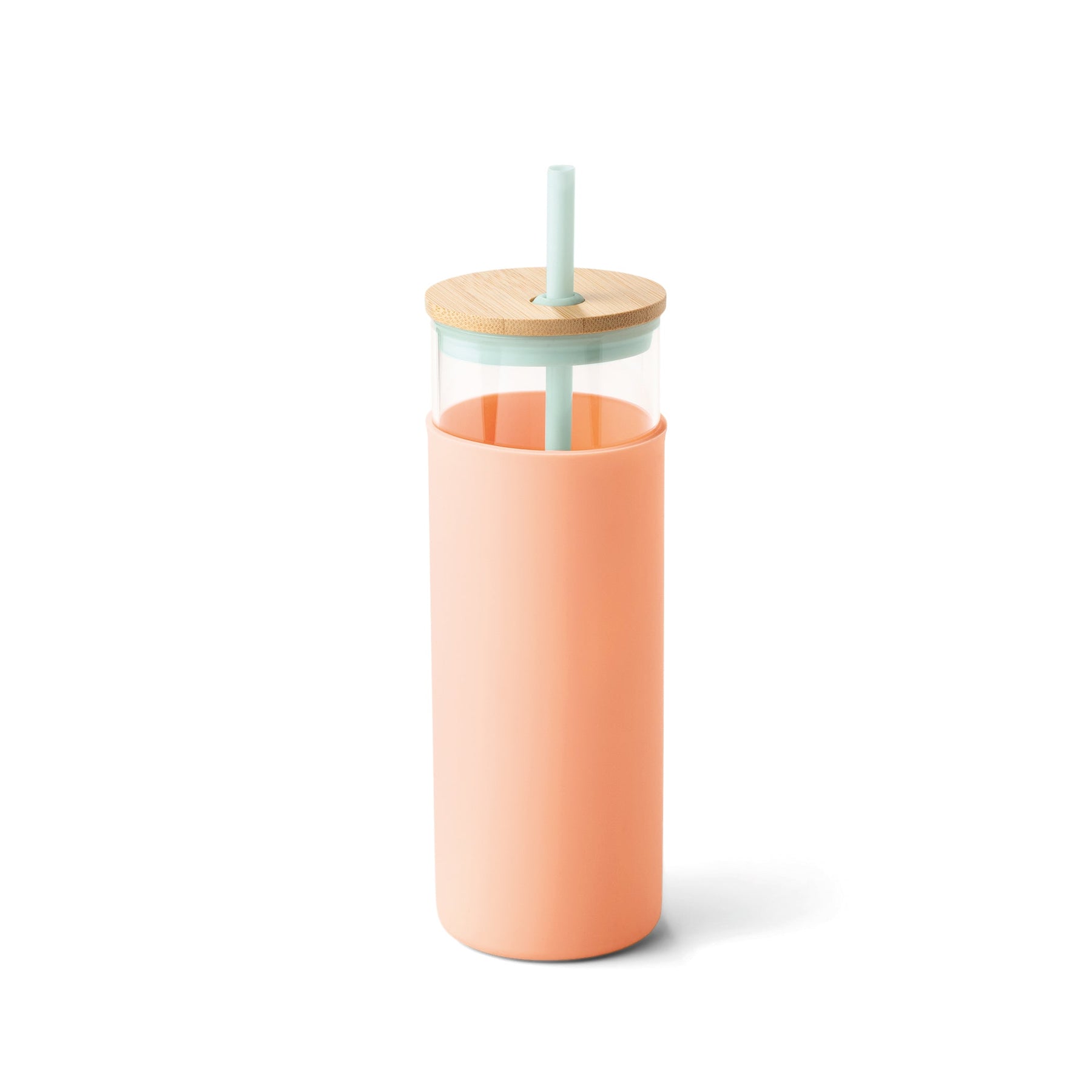 Glass Tumbler With Straw - Mint & Peach