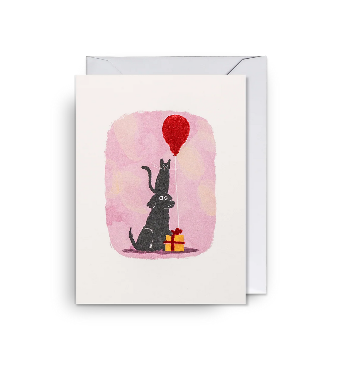 Dog & Cat Red Balloon Mini Birthday Card