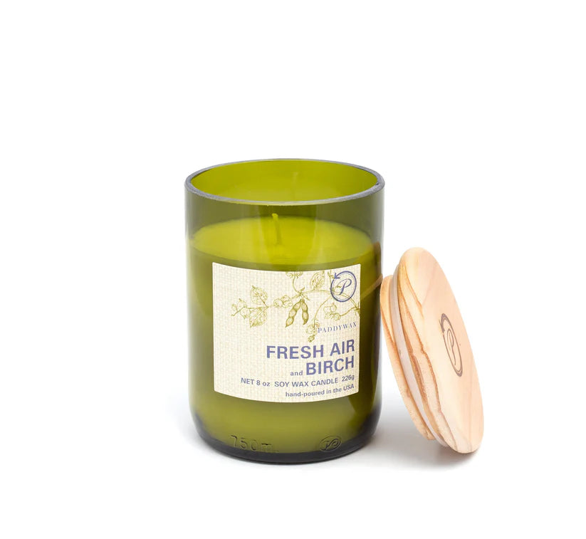 Green Recycled Glass Candle - Fresh Air & Birch