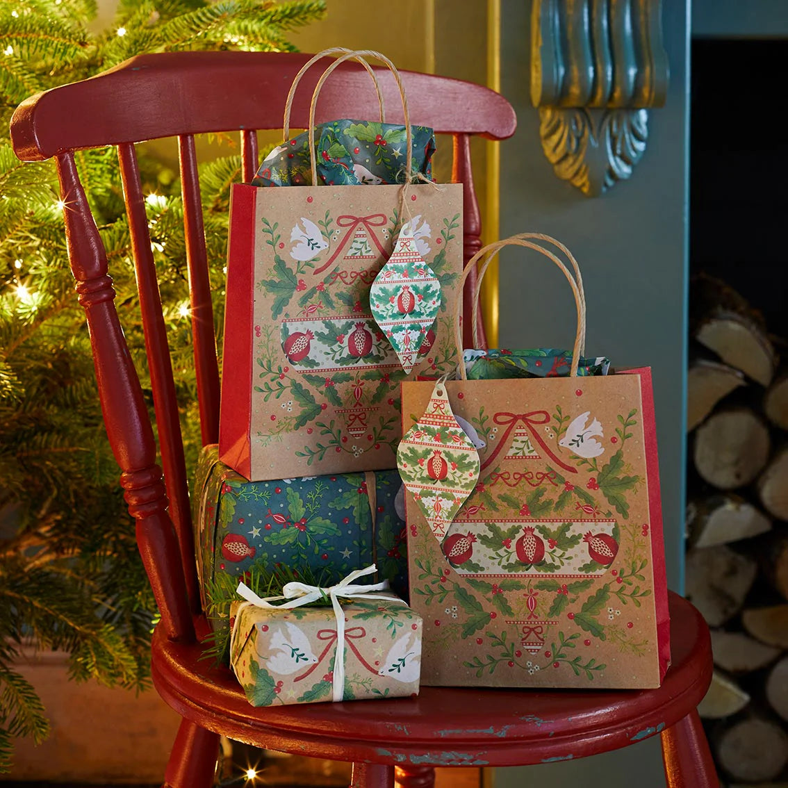 Folklore Brown Christmas Paper Gift Bags