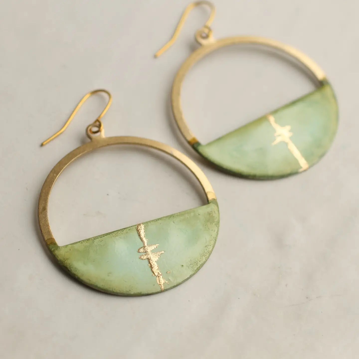 Green Kintsugi Hoop Earrings