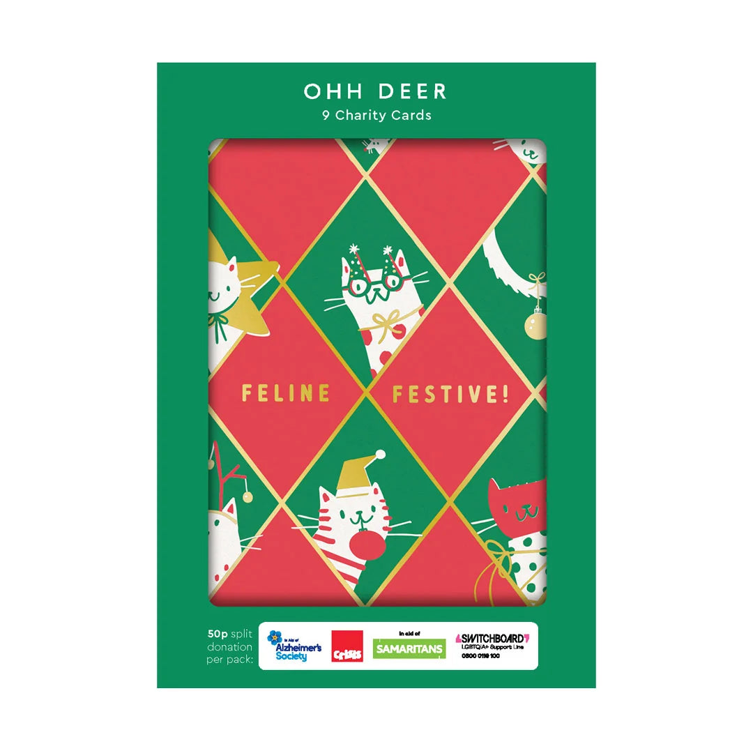 Hello!Lucky Charity Christmas Cards - Red & Green (Pack of 9)