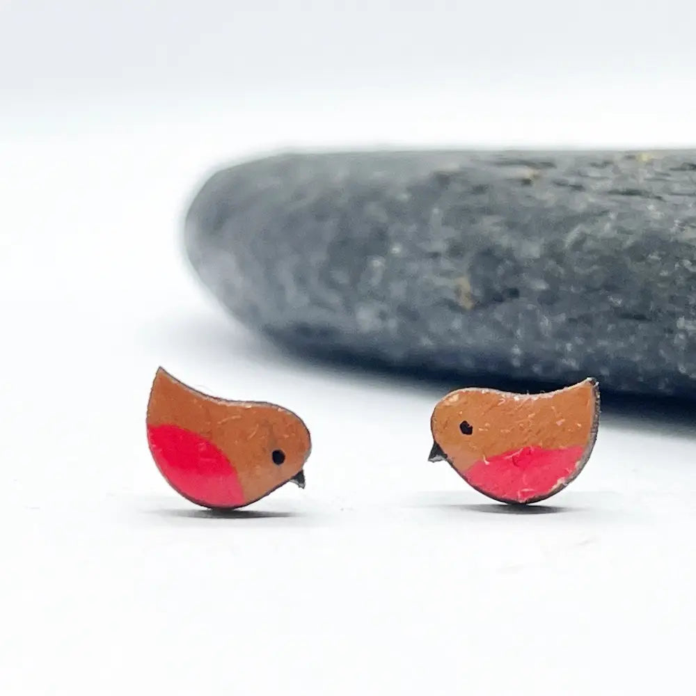 Hand-Painted Wooden Robin Earrings