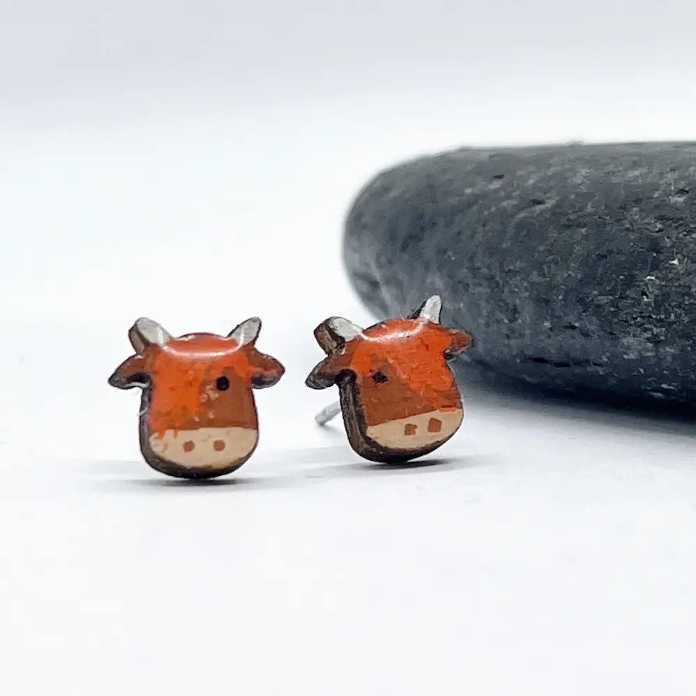 Hand Painted Wooden Highland Cow Earrings