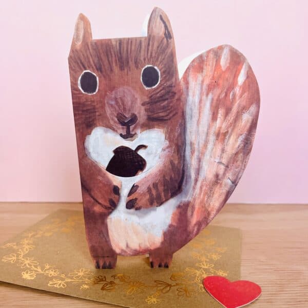 Squirrel with Heart and Acorn Valentines Card