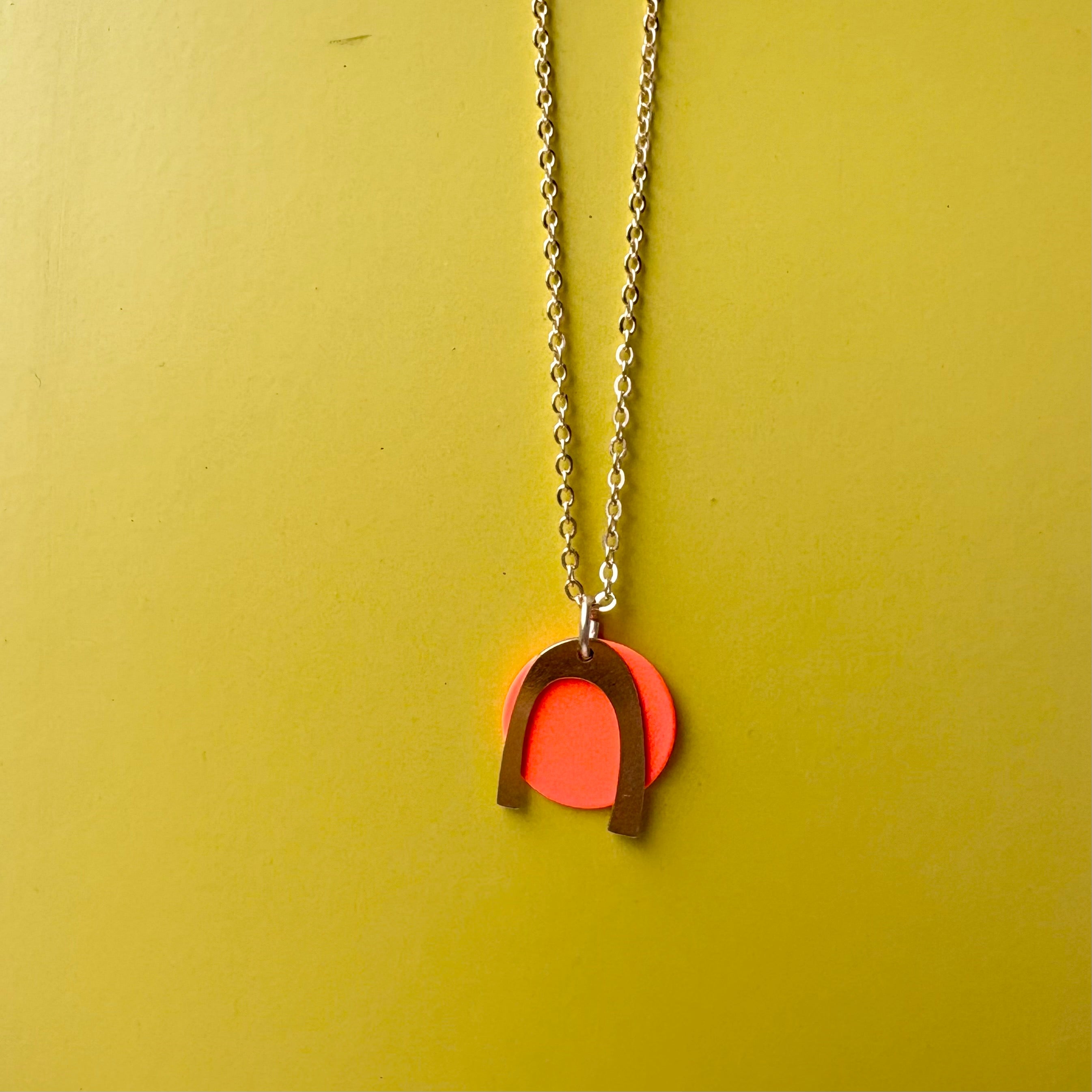 Mini Neon Orange Disc Arch Necklace