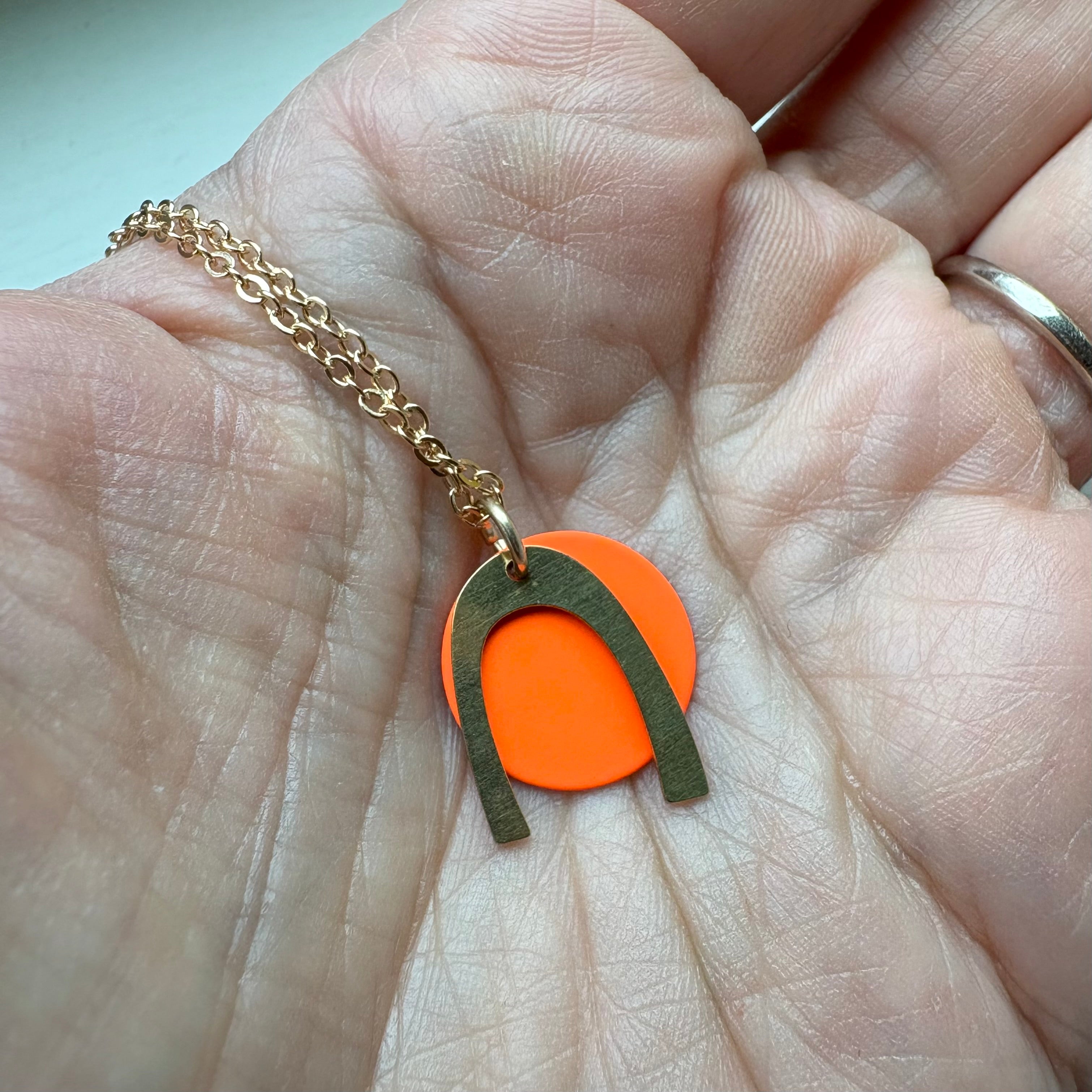 Mini Neon Orange Disc Arch Necklace