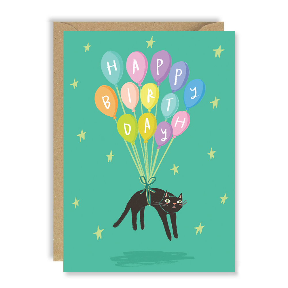 Crazy Cat Balloons Birthday Card