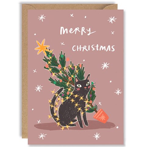 Crazy Cat Christmas Tree Card