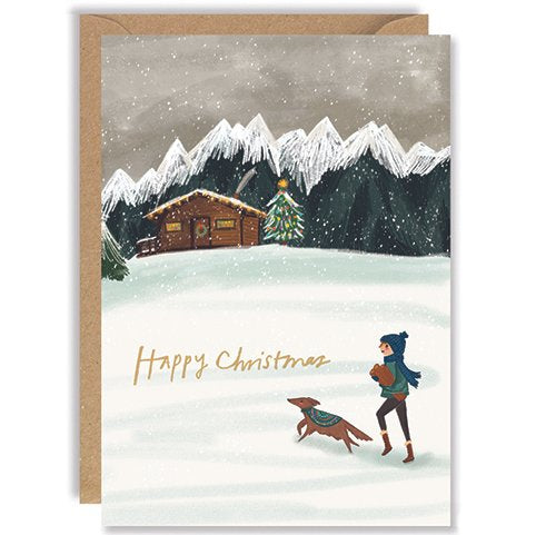 Winter Mountain Cabin Christmas Card