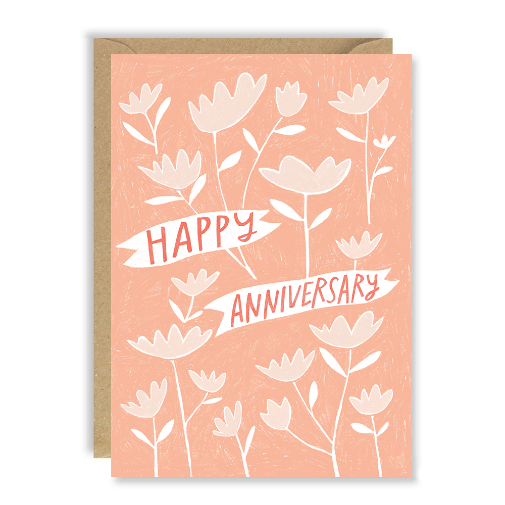 Pink Flowers Anniversary Card