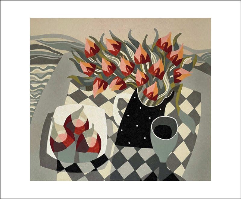 Red Tulips & Figs Blank Card