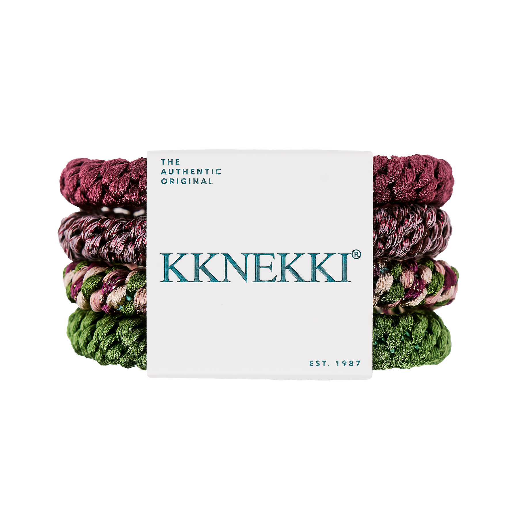 Set Of 4 Rosewood & Green Kknekki Hair Ties